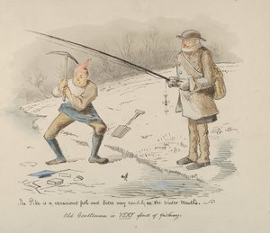 Der Hecht ist ein gefräßiger Fisch und beißt im Winter bereitwillig - Alter Herr, 1830-64 von John Leech