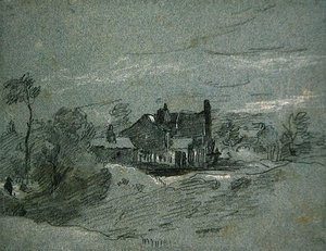 Ein Cottage in einer bewaldeten Landschaft von John Linnell