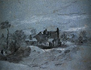 Ein Cottage in einer bewaldeten Landschaft von John Linnell