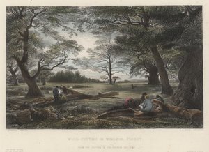 Holzfällarbeiten im Windsor Forest (farbige Gravur) von John Linnell