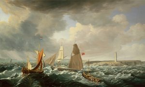 Eine Brigg, ein niederländischer Galiot und Fischerboote von John Lynn