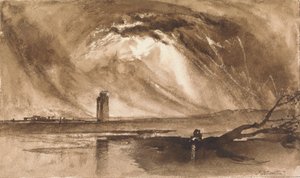 Landschaft mit Turm und herannahendem Sturm