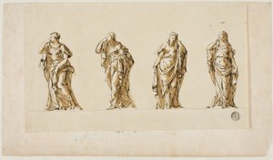 Entwurf für ein Grabdenkmal: Vier trauernde weibliche Figuren von John Michael Rysbrack