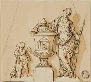 Entwurf für ein Grabdenkmal mit Schicksal, Putto und Urne