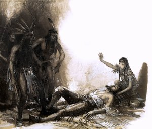 Pocahontas greift ein, um das Leben von Captain Smith zu retten