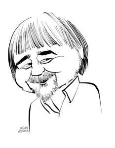Alan Bleasdale Karikatur, englischer Fernsehdramatiker von John Minnion