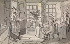 Figuren sitzen an einem Tisch und werden bedient, Crockem Wells, Devonshire von John Nixon