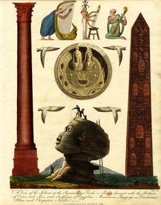 Ansicht der Sphinx bei den Pyramiden von Gizeh: eine Patera mit den Porträts von Osiris und Isis; und Skulpturen ägyptischer Musiker; Pompeius- oder Diokletianssäule; und Kleopatras Nadel