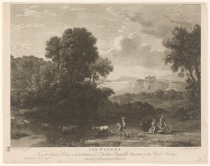 Landschaft mit Herde und Hirten an einer Furt