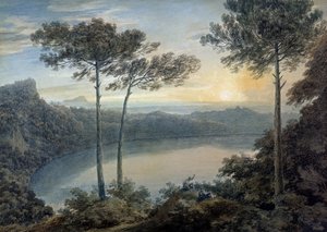 Lago Albano und Castel Gandolfo von John Robert Cozens