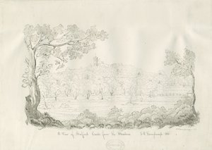 Stafford Castle - Ostansicht: Feder- und Sepia-Zeichnung von John Robert Fernyhough
