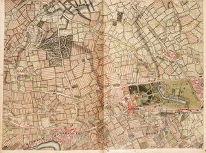 Karte von Acton, Paddington, Hyde Park und Kensington von John Rocque