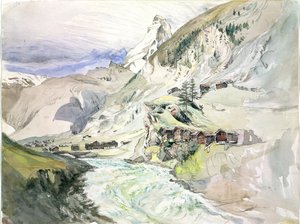 Ein Alpental: Das Matterhorn in der Ferne von John Ruskin