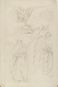 Zeichnung von Abraham, der sich von den Engeln trennt, nach Benozzo Gozzoli, 1845 von John Ruskin