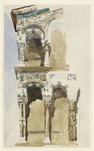 Teil der Fassade der zerstörten Kirche San Michele in Foro, Lucca, skizziert in Farbe, 30. Juni - 1. Juli 1846 von John Ruskin