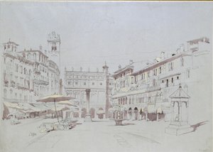 Studie für Detail der Piazza delle Erbe, Verona von John Ruskin