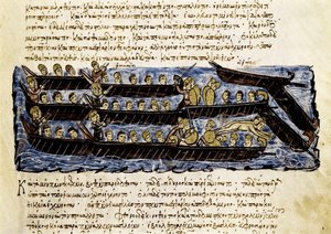 Eine russische Flotte, Miniatur aus "Synopsis historiarum", ca. 1126-1150 von John Scylitzes
