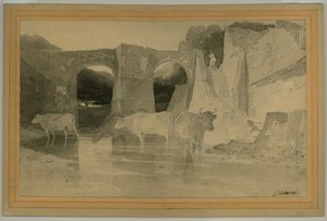 Brücke und Kühe, ca. 1803-04 (Bleistift mit Waschung auf Papier) von John Sell Cotman