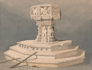 Taufbecken in der Happisburgh Kirche, Norfolk von John Sell Cotman