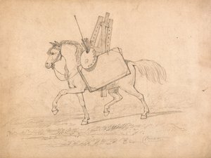 Pferd beladen mit Künstlerutensilien von John Sell Cotman