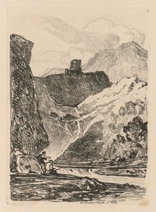 Liber Studiorum: Tafel 12, Dolbadern Castle, Llanberris Lake, North Wales von John Sell Cotman