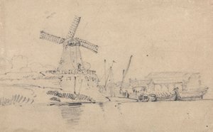 Fluss und Windmühle von John Sell Cotman
