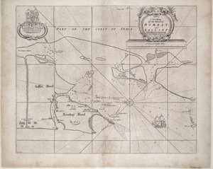 Karte von Bombay und Sallset von Samuel Thornton, Hydrograph der East India Company, erstmals veröffentlicht um 1685