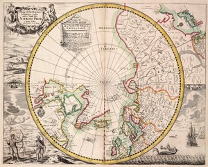 Polare Projektionskarte mit dem Polarkreis, ca. 1680 (farbige Gravur)