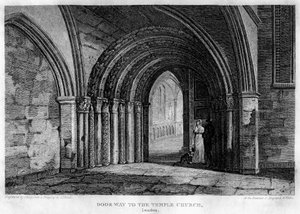 Eingang zur Temple Church, London, 1815 von John Shury