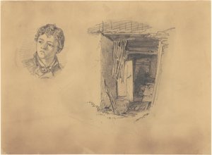Kopf eines Jungen; und der Eingang zu einer Hütte von John Singer Sargent