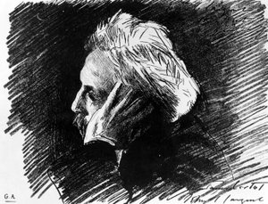 Porträt von Gabriel Fauré (1845 - 1924), französischer Komponist. Kohlezeichnung von seinem Freund John Singer Sargent (1898)