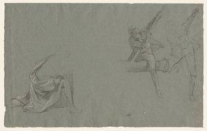Draperiestudie, zwei Figuren ziehen an einer Stange, 1785-86 von John Singleton Copley