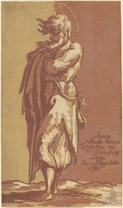 Männlicher Heiliger stehend, mit verschränkten Armen, nach links gewandt von John Skippe after Parmigianino