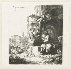Christus und die Frau von Samaria unter Ruinen