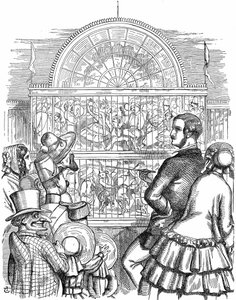 Albert, Prinzgemahl von Königin Victoria, zeigt den Kristallpalast und die Große Ausstellung im Hyde Park, London. John Tenniel Karikatur aus Punch London, 1851. Holzstich von John Tenniel