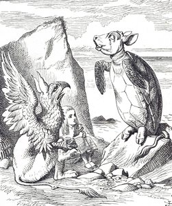 Alice, Mock Turtle und der Greif aus Alice im Wunderland von John Tenniel
