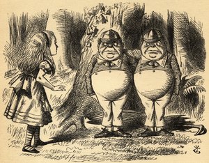 Alice mit Tweedledum und Tweedledee. Illustration von Sir John Tenniel von John Tenniel