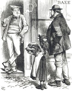 Karikatur, die die eingeschränkten Kochmöglichkeiten in armen Haushalten kommentiert, wo es oft keinen Ofen gab von John Tenniel