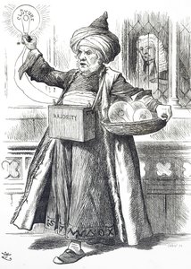 Karikatur, die William Ewart Gladstone als Aladdin darstellt