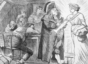 Wohltätigkeit fegt Mr. Brumbles Proteste beiseite in ihrem Bestreben, armen Familien in Not zu helfen von John Tenniel
