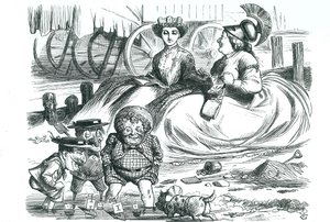Frankreich und Großbritannien beobachten die Kinder (John Bull, Mr. Punch und Napoleon III). Dieses Jahr markierte 50 Jahre Frieden zwischen Frankreich und Großbritannien und den Beginn der Entente Cordiale. John Tenniel Karikatur aus 