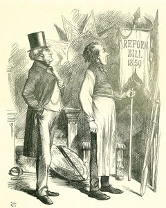 Politische Ökonomie: Reform des Parlaments - Erweiterung des Wahlrechts. Disraeli (Kanzler) und Derby (Premierminister) entstauben das Reformgesetz. 1867 brachte Disraeli ein neues Gesetz ein. John Tenniel Karikatur aus Punch, London