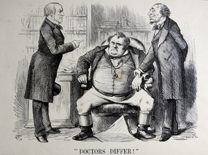 Politische Satire darstellend William Ewart Gladstone, Benjamin Disraeli und John Bull von John Tenniel