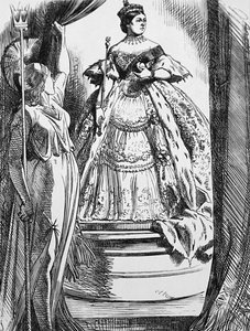 Königin Victoria wird von Britannia gedrängt, nach ihrer langen Trauerzeit in die Welt zurückzukehren von John Tenniel