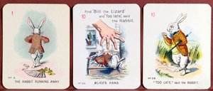 Drei Happy Family Karten mit Figuren aus Alice im Wunderland von Lewis Carroll