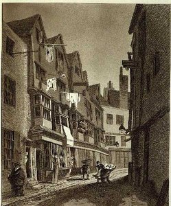Ansicht des südlichen Endes der Thieving Lane (in den letzten Jahren Bow Street genannt) von John Thomas (after) Smith