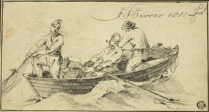 Drei Fischer in einem Boot von John Thomas Serres