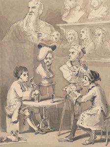 Hogarth sitzt Roubiliac für seine Büste von John Thomas Smith