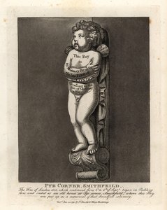 Denkmal eines Jungen an der Pye Corner, Smithfield, zur Erinnerung an das Feuer von London 1666 in der nahegelegenen Pudding Lane von John Thomas Smith