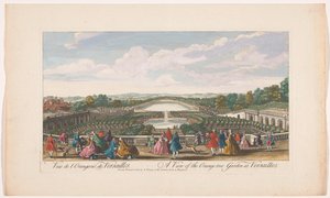 Ansicht der Orangenbäume vor der Orangerie des Schlosses von Versailles
